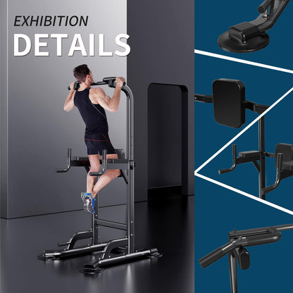 Power Tower Adjustable Height Pull Up & Dip Station Multi-Function Home Strength Training Fitness Workout Station for Home Gym (X)