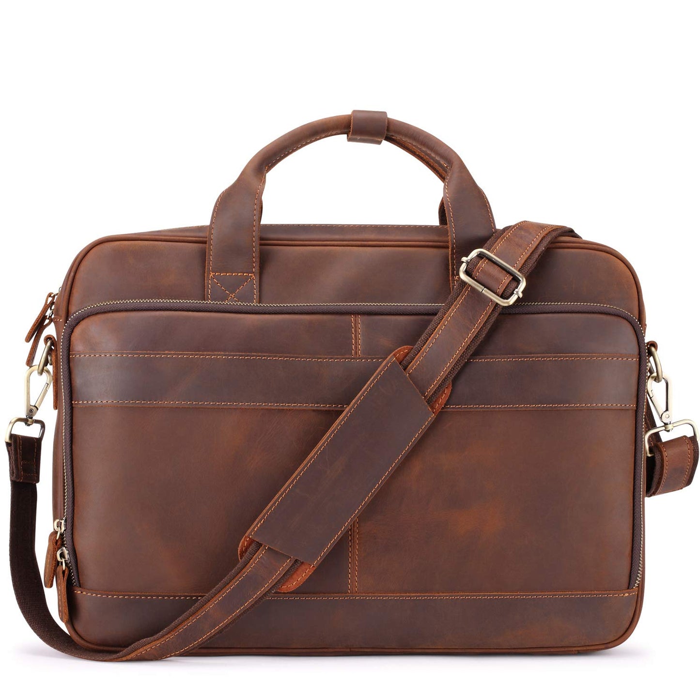 Jack&Chris Full Grain Leather Briefcase for Men,Business Messenger Bag Laptop Bag Attache Case 15.6",MB005-9L…