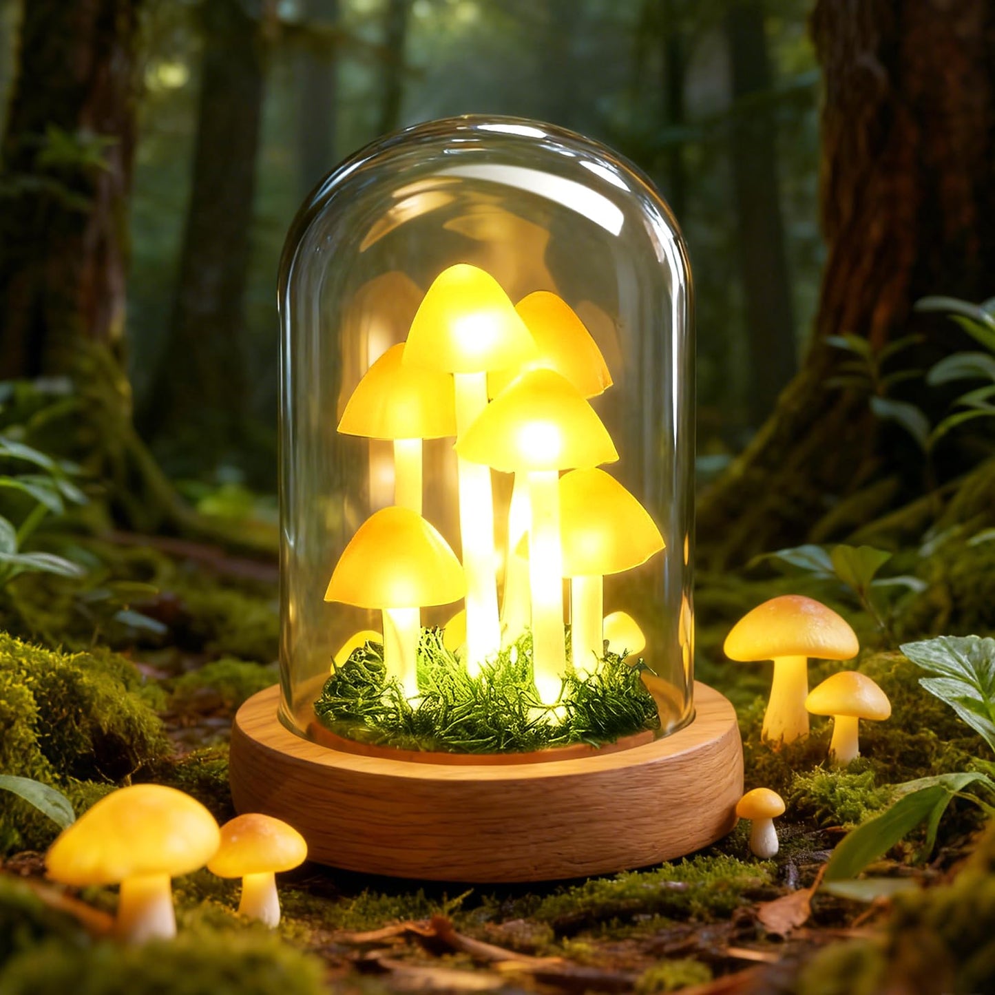 Kiinfendly Decorative Mushroom Lamp with Glass Dome, Warm LED Night Light for Bedroom & Living Room, Unique Mushroom Gifts for Women, Christmas & Birthday Decor