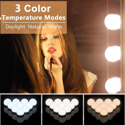 LED Vanity Mirror Lights, Hollywood Style With 14 Dimmable Bulbs, Adjustable Color & Brightness, USB Cable, Stick-on for Makeup Table Dressing Room