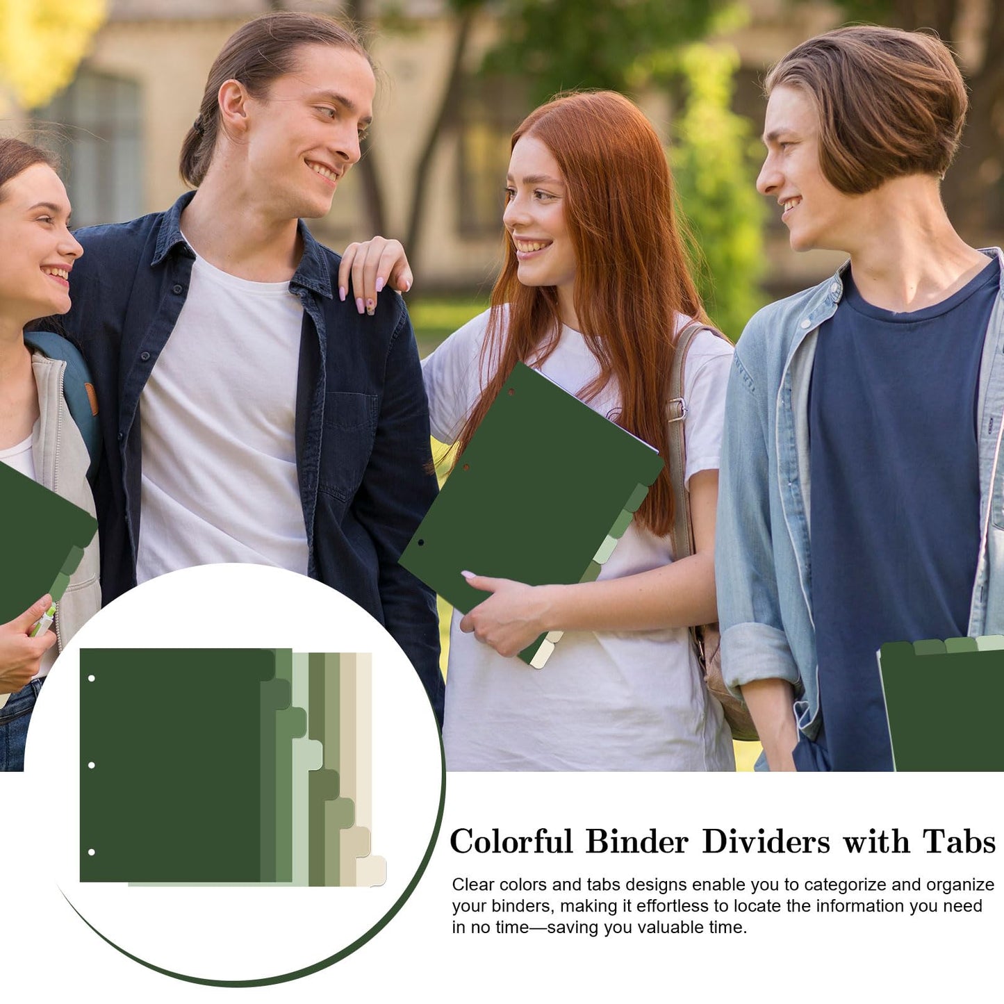 Whaline 64 Pcs/ 8 Set Sage Green 3 Ring Binder Dividers Colorful Index Dividers Plastic Page Folder Divider Sheets Protectors for Notebook Home Office Classroom Supplies