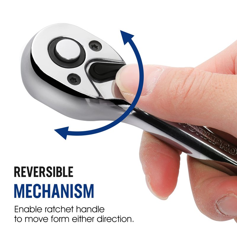WORKPRO 1/2-Inch Drive Ratchet Wrench, 72-Tooth Reversible Ratchet, Quick-Release 1/2 Drive Ratchet Handle, CR-MO Head, Chrome Plated Finish