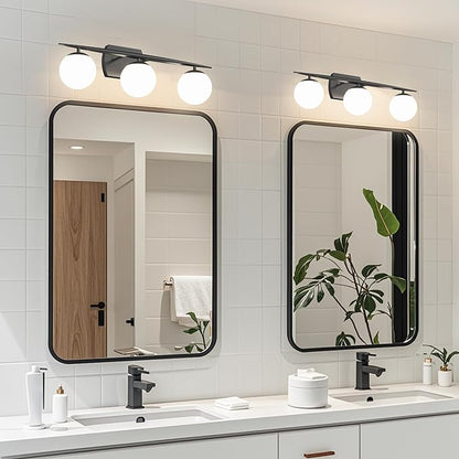 Black Bathroom Light Fixtures, 3-Light 25.1 Inch Modern Vanity Lights with Milky White Frosted Glass Shades, Wall Sconces for Bathroom, Bedroom, Living Room(G9 Bulb not Included)