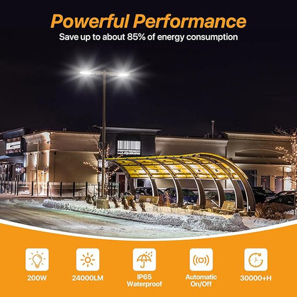200W Led Parking Lot Light with Dusk to Dawn Photocell 120V Slip Fitter Pole Mount Lights 5000K Outdoor IP65 Waterproof Commercial Street Area Lighting for Parking Lot, Barn, Church