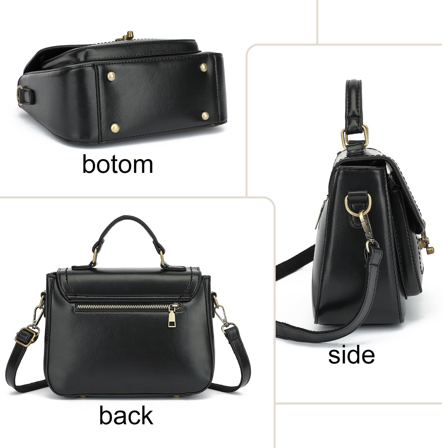 Vintage Crossbody Bags for Women Small PU Leather Satchel Purse Retro College Messenger Bag Top Handle Shoulder Handbag