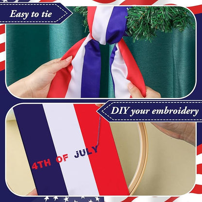 Wreath Sash for Front Door Wreath Satin Sash Blank Sashes Embroidery Monogram Yard Doorway Indoor Outdoor Wall Ribbon Bow Home Decor (Red,White,Blue,Independence Day)