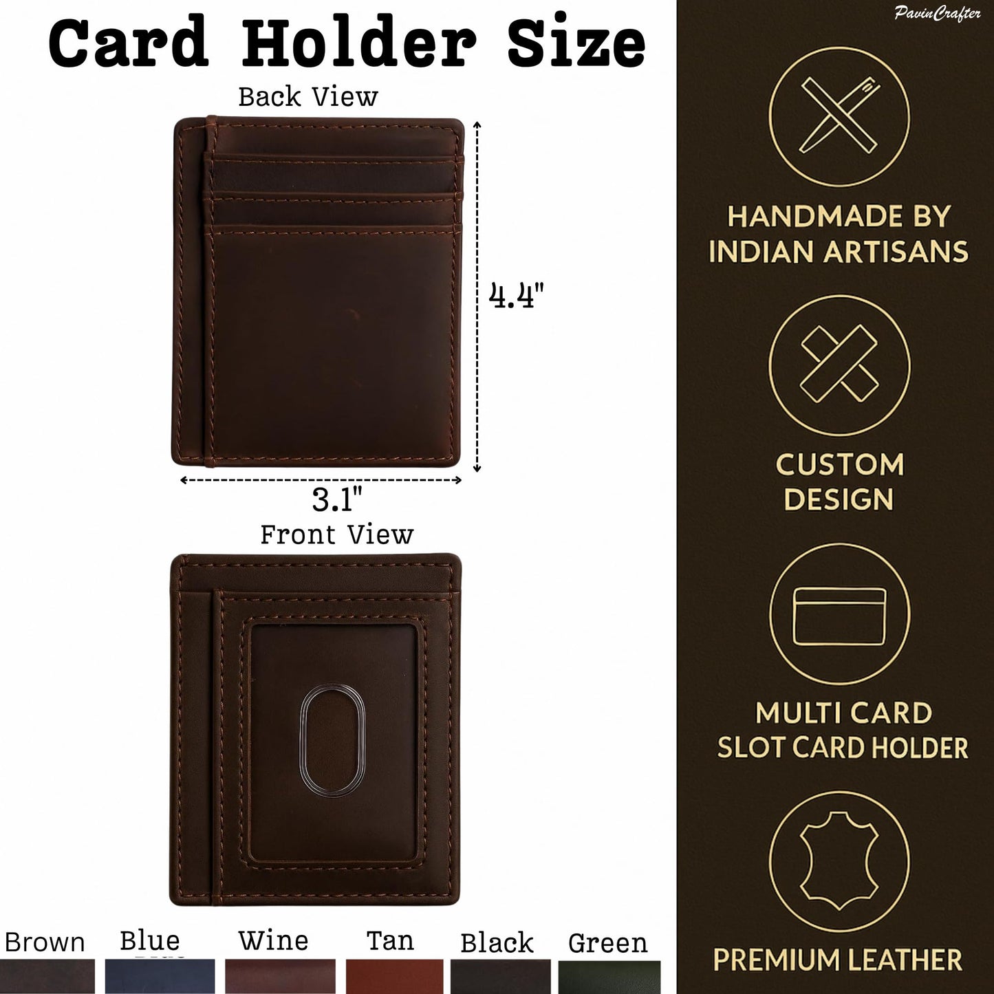 PavinCrafter Slim Leather Wallet for Men & Women – Minimalist Front Pocket Card Holder, Small Money Clip Wallet, Genuine Leather Credit Card Case (Wine)