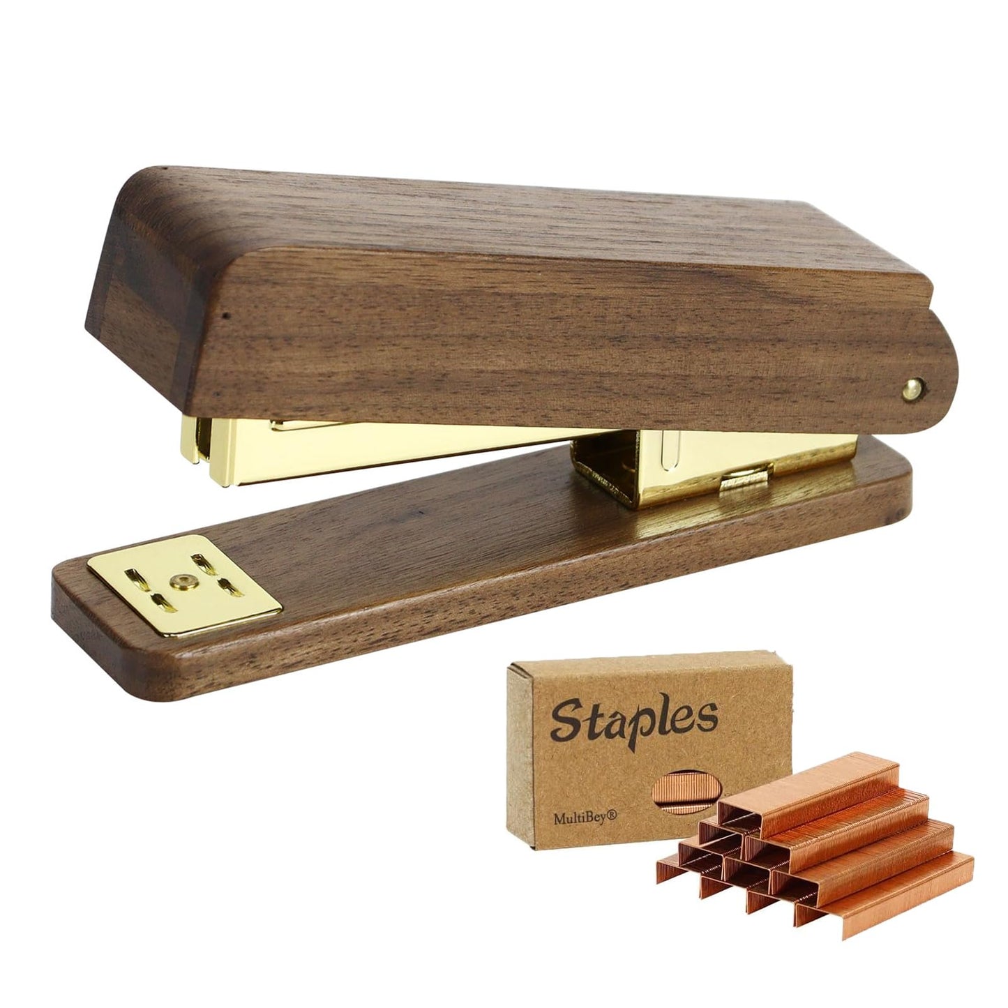 MultiBey Walnut Wood Stapler for Desk - Natural Woodgrain Stapler 25 Sheet Capacity with 1000 Staples, Jam Free, Retro Business Desktop Staplers Desk Accessories for Office Home School
