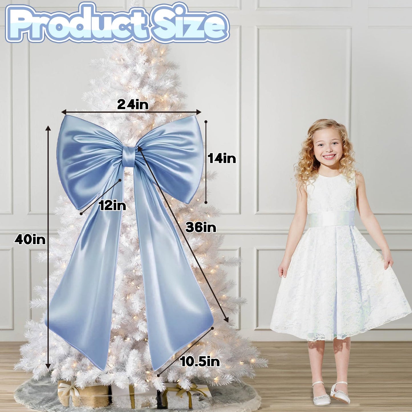 Froova Big Blue Bow Room Decor 40x24 in Large Baby Blue Coquette Decorations for Party, Giant Ribbon Tie as Something Blue for the Bride on Wedding Backdrop Wall Decor (Internal Stability Layer)