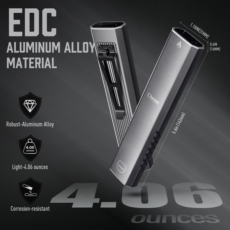 MIAOKE Rechargeable Ultra Thin EDC Flashlight 3000 Lumens UV and White LED Combo Dual Light Sources Compact Pocket Clip Light for Home, Outdoor, Emergency, Night Working, Cycling-Chaser/Gray