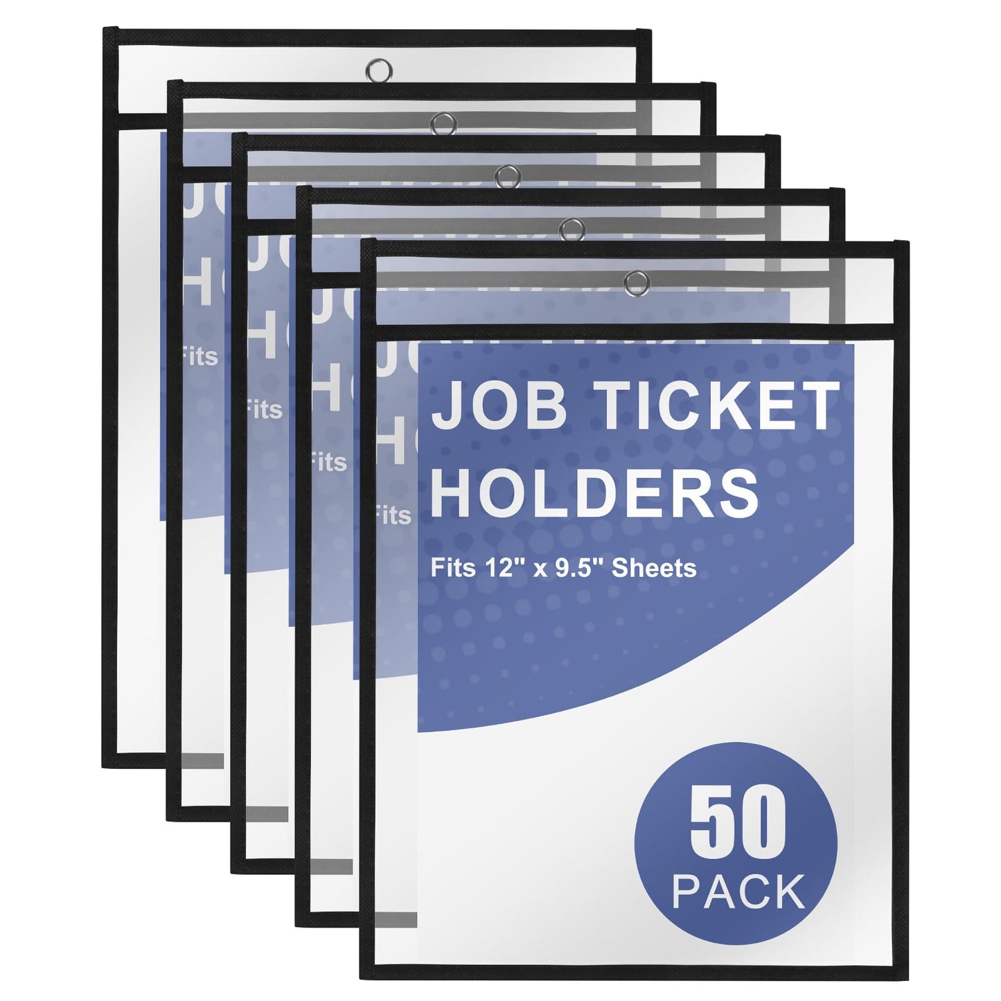Heavy Duty Dry Erase Pockets 9x12, Job Ticket Holders 50 Pack Plastic Paper Sleeves Sheet Protectors 8.5 x 11 Clear Document Sleeves for Shop Office Classroom Home, Black