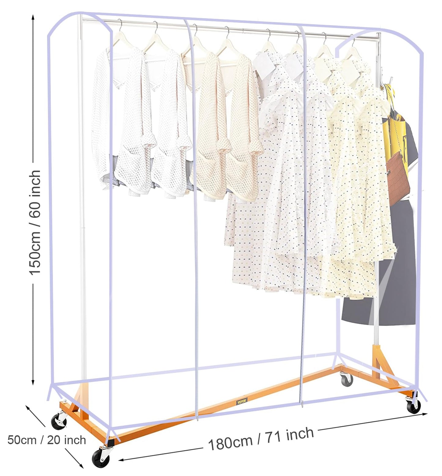 Ruibo Clear Garment Rack Cover Dustproof Clothes Rack Cover with 2 Durable Zipper/Clothing Waterproof Protector (L:71x20x60 inch)