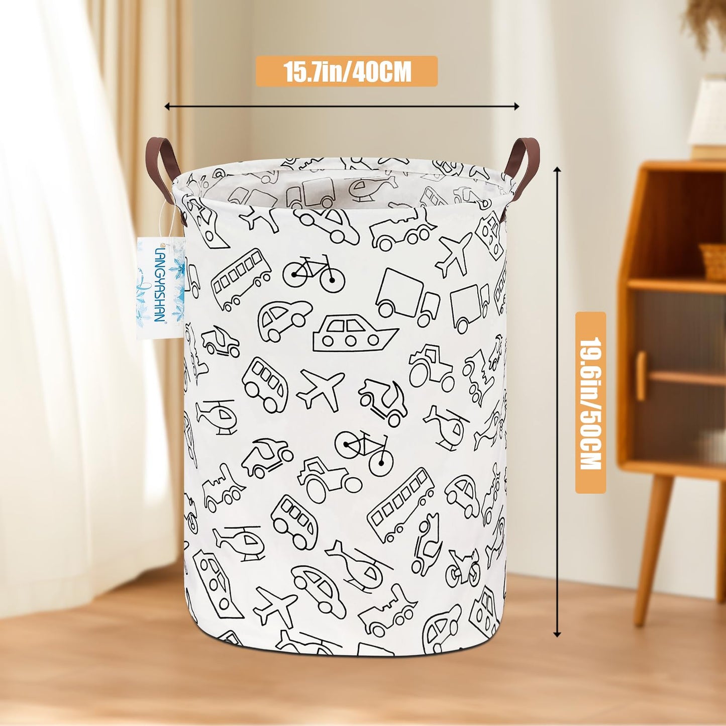 LANGYASHAN Laundry Hamper Collapsible Kids Storage Basket Waterproof Fabric Toy Clothes Organizer Bin for Children Bedroom Bathroom (Vehicle)