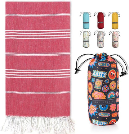 Turkish Beach Towel - Quick Dry, Sand-Free, Lightweight | Large 39" x 71" - Red & Black