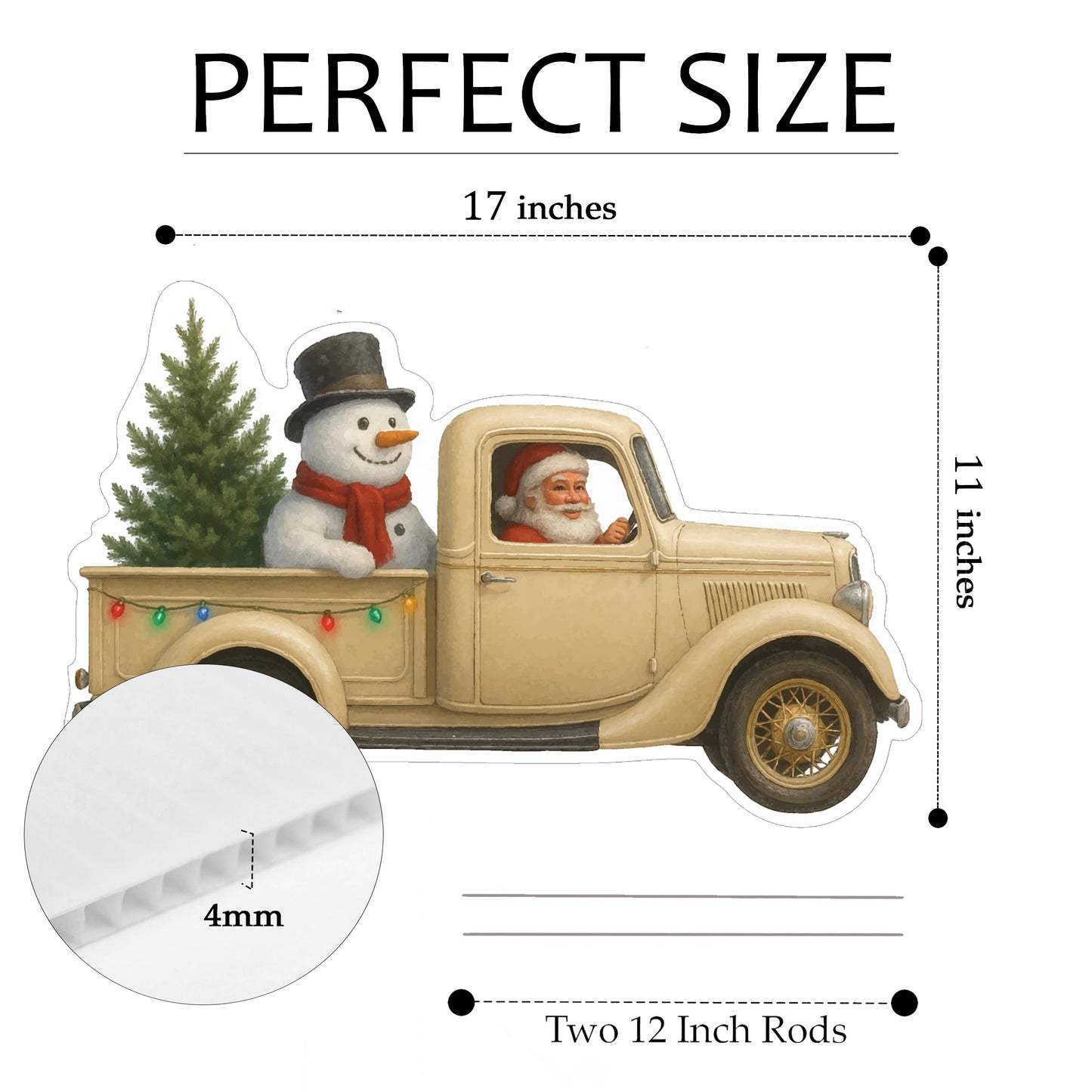 White Truck Christmas Santa Claus Classic Yard Sign for Home Decor and Lawn Decoration With Stakes, Green Merry Christmas Sign Presents