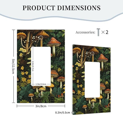 Mushrooms Forest Nature Botanical Art Single Decora Outlet Wall Plate 1 Gang Rocker Decorative Switchplate Faceplate GFCI Light Switch Covers for Farmhouse Living Decor