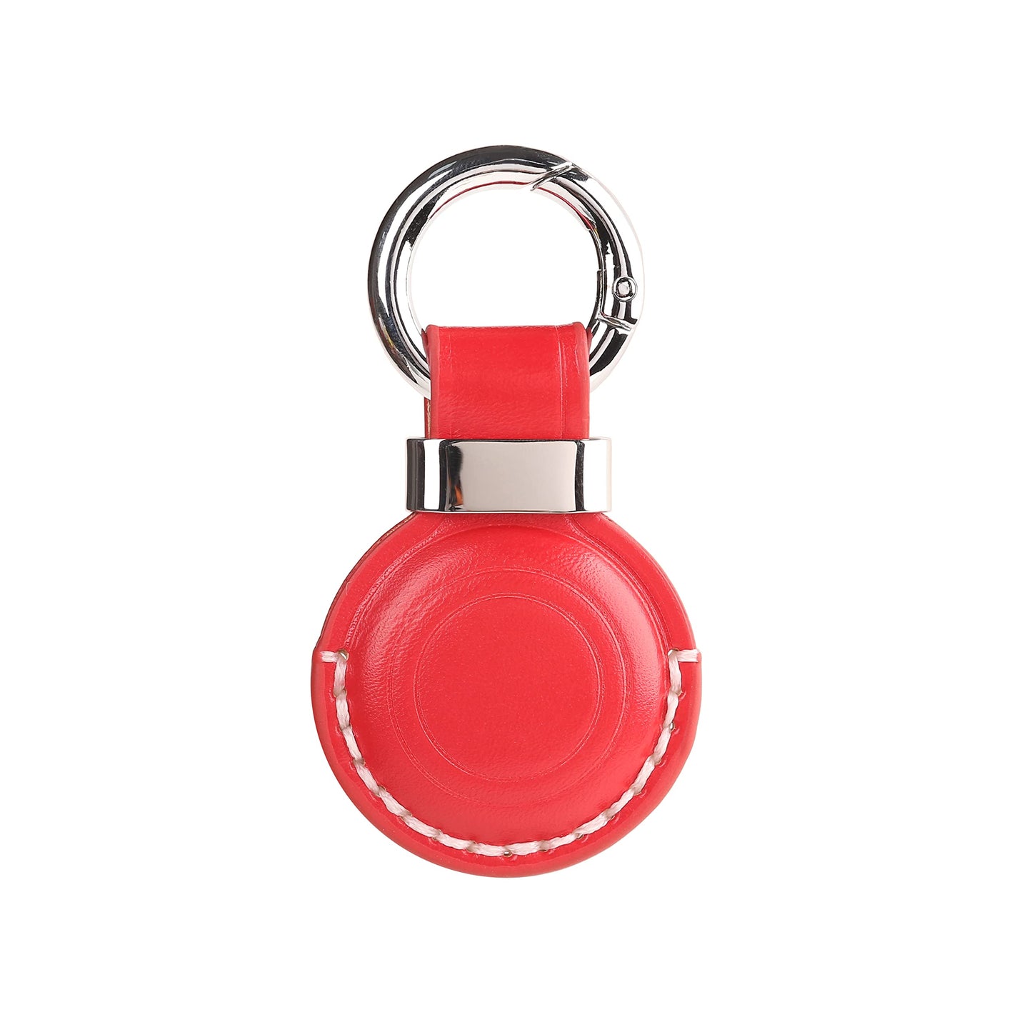 LQU Genuine Leather Keychain Holder Compatible with Airtag, Secure Air Tag Keychain Holder Case Cover Key Chain Ring Accessories for Air Tag - Red V2.0