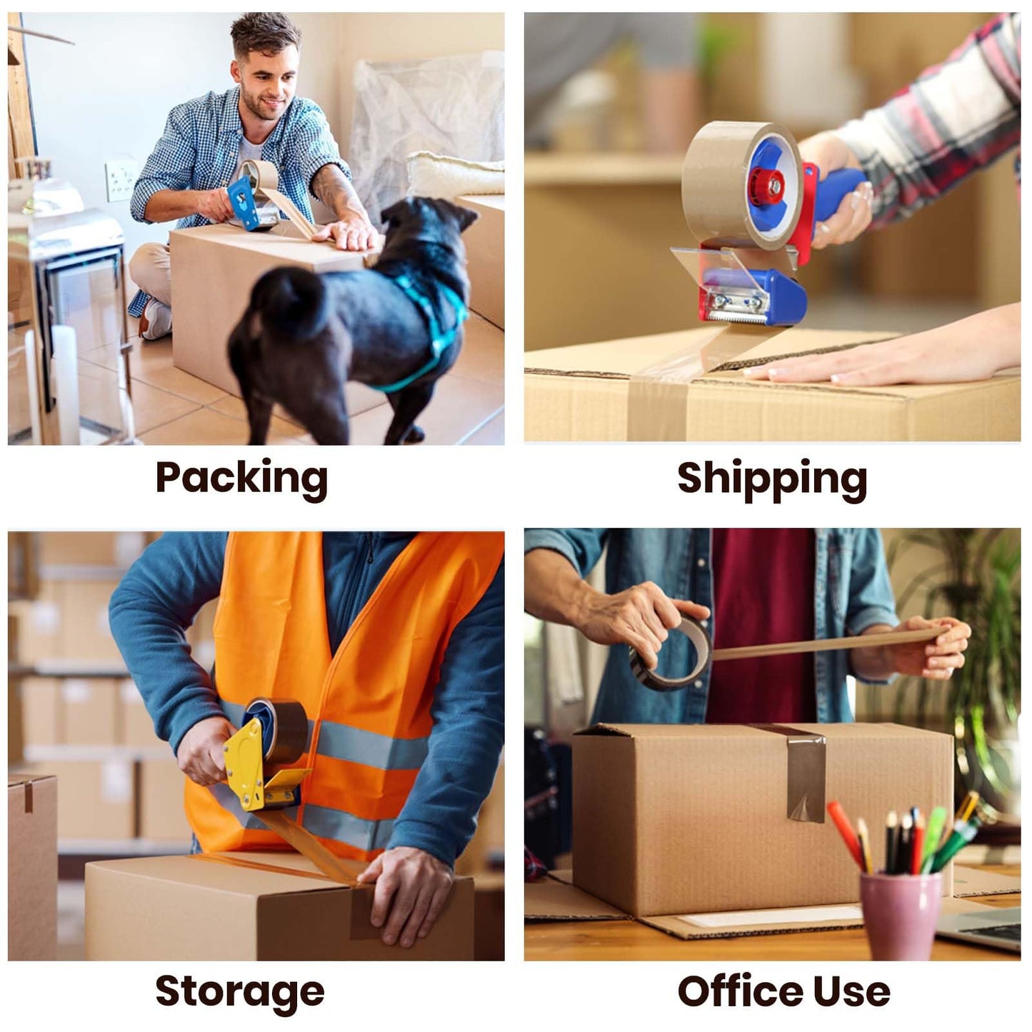 ADHES Brown Packing Tape with Dispenser, 2.6Mil, 1.88 Inch x 55 Yards, 6 Rolls Heavy Duty Shipping Tape for Moving Boxes, Packaging and Storage, Strong Adhesive