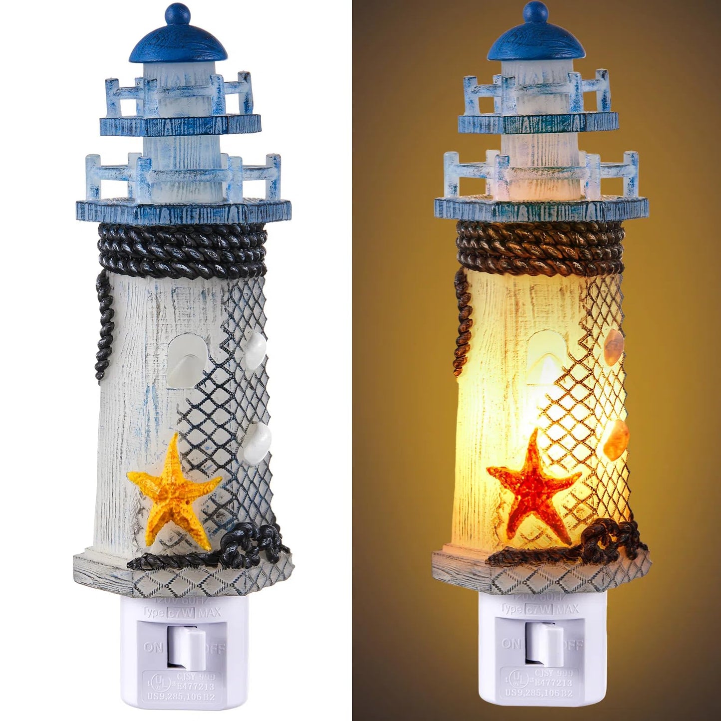 Tuanse Lighthouse Night Lights Plug in Nautical Themed Lamp Coastal Christmas Decor for Seaside Ocean Beach House Room Hallway Stairway