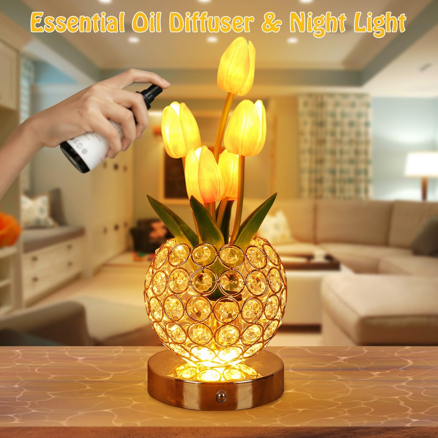 Birthday Gifts for Women Mothers Day Gifts/ for MomTable Lamp, 3 Color Crystal Flower Bedside Lamps Infinitely Dimming with USB Charge Small Night Light,Nightstand Touch Lamp for Bedroom (pink-tulip)