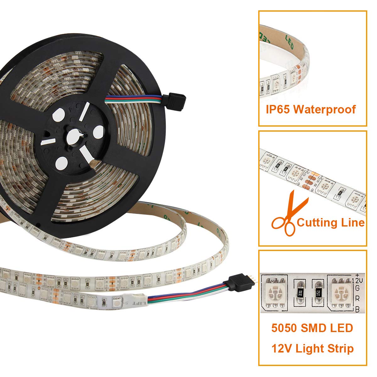 SUPERNIGHT LED Strip Lights 16.4FT SMD 5050 Waterproof 300LEDs RGB Flexible LED Light Strip Rope + 44Key IR Remote Controller for Bedroom TV Backlight Christmas Valentines(Not Include Power Adapter)