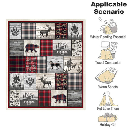 Belperan Wolf Bear and Deer Throw Blanket Rustic Cabin Decor Woodland Blanket Plaid Christmas Blanket Gifts for Women Southwestern Farmhouse Decor for Couch Bed Livingroom
