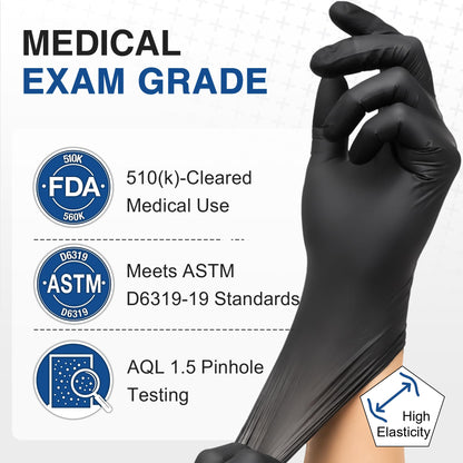 Schneider Medical Black Nitrile Exam Gloves, Box of 300, Latex Free & Powder Free Disposable Gloves, for Medical, Food Prep & Cleaning, Medium