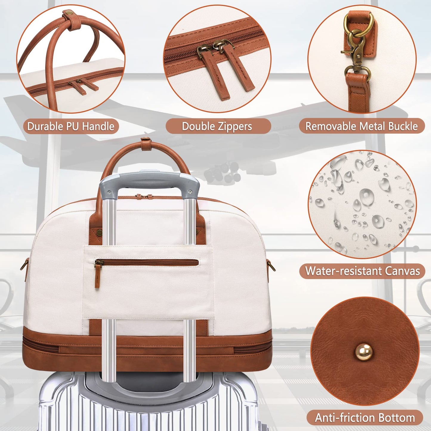 Weekender Bag for Women, Canvas Overnight Duffle Tote Bag, Carry on Travel Tote With Shoe Compartment, Perfect for Travel/Daily Use/Birthday Gift