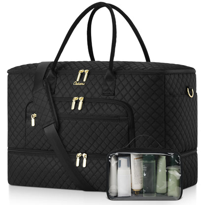 CLOKARS Travel Duffle Bag, Wide Open Large Weekender Bag for Women with Shoe Compartment, Carry on Overnight Bags with Toiletry Bag, Hospital Bag for Women Labor Delivery with Wet Pocket (Black)