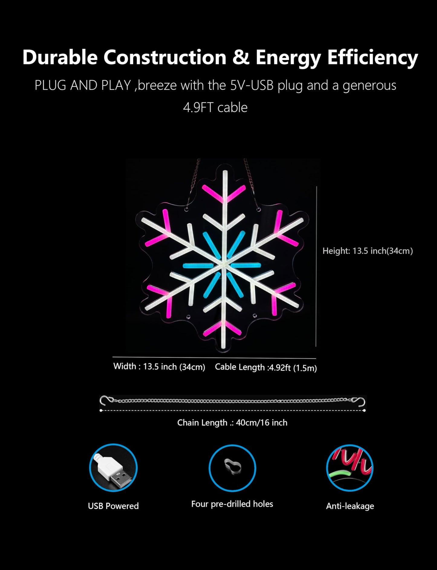 Neon Sign, Giant Snowflake Merry Christmas Neon Sign, USB Powered for Xmas Party Decoration, Colourful (Snowflake)