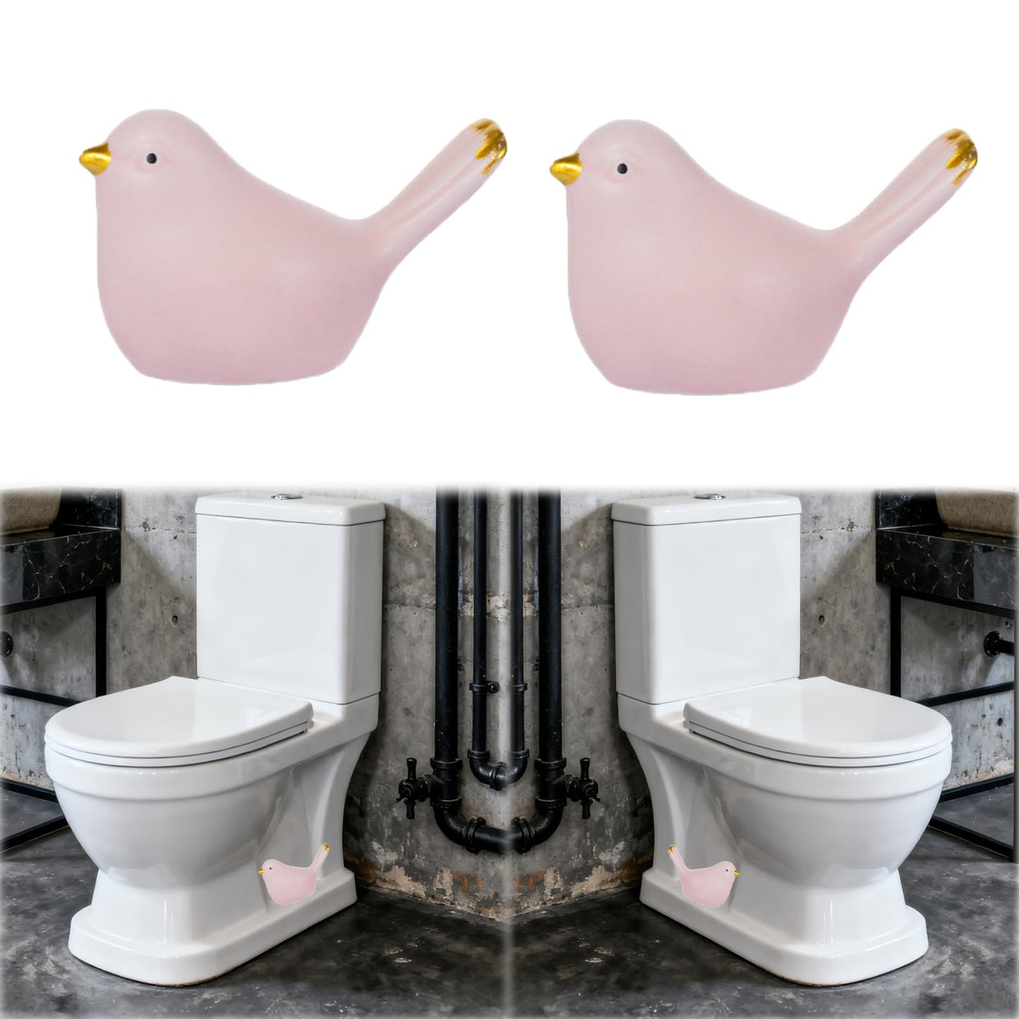 2Pack Bird Toilet Bolt Caps,Toilet Bolt Covers Decorative,Cute Funny Ceramics Bird Decorative,Closestool Bottom Easy Installation Replacement Parts（J-Pink）