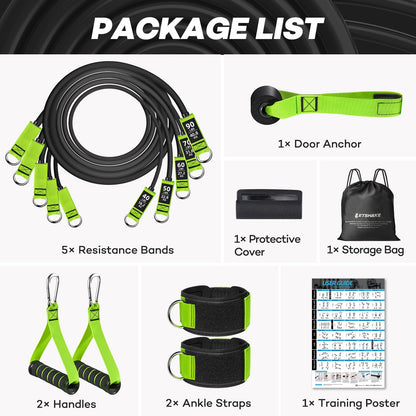 Resistance Bands, Heavy Duty Exercise Bands for Working Out, Green Workout Bands with Handles, Stretch Band for Men, Fitness Bands for Home Workouts, Muscle Training, Strength, Slim, Yoga