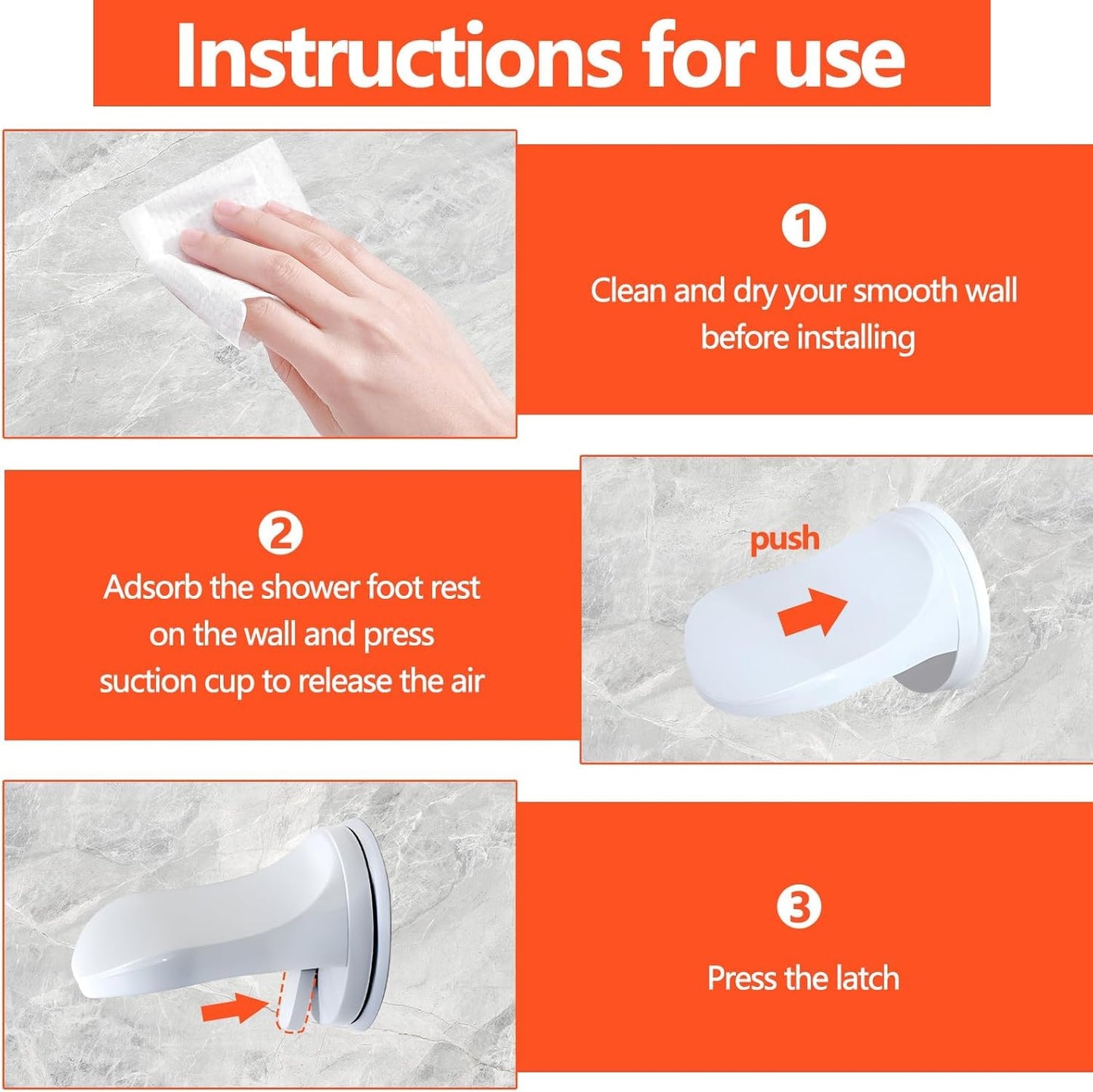 Shower Step - Shower Foot Rest for Shaving Legs, No-Hole Design, Strong Suction Cup, Non-Slip Bathroom Foot Pedal for Inside Shower Shaving Leg