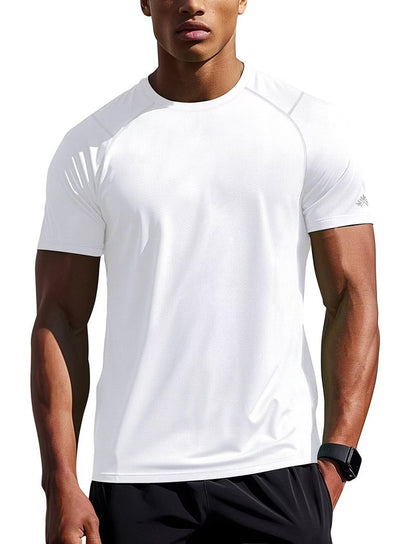 Mens Workout Shirts Dry Fit(White,L)