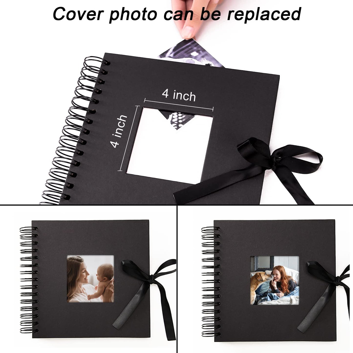 Vienrose Scrapbook Photo Album with Corner Stickers 12x12 inches DIY with Cover Photo Pocket 80 Pages Silk Ribbon Hardcover Album for Guest Book Wedding Baby Shower Christmas Black