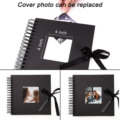 Vienrose Scrapbook Photo Album with Corner Stickers 12x12 inches DIY with Cover Photo Pocket 80 Pages Silk Ribbon Hardcover Album for Guest Book Wedding Baby Shower Christmas Black