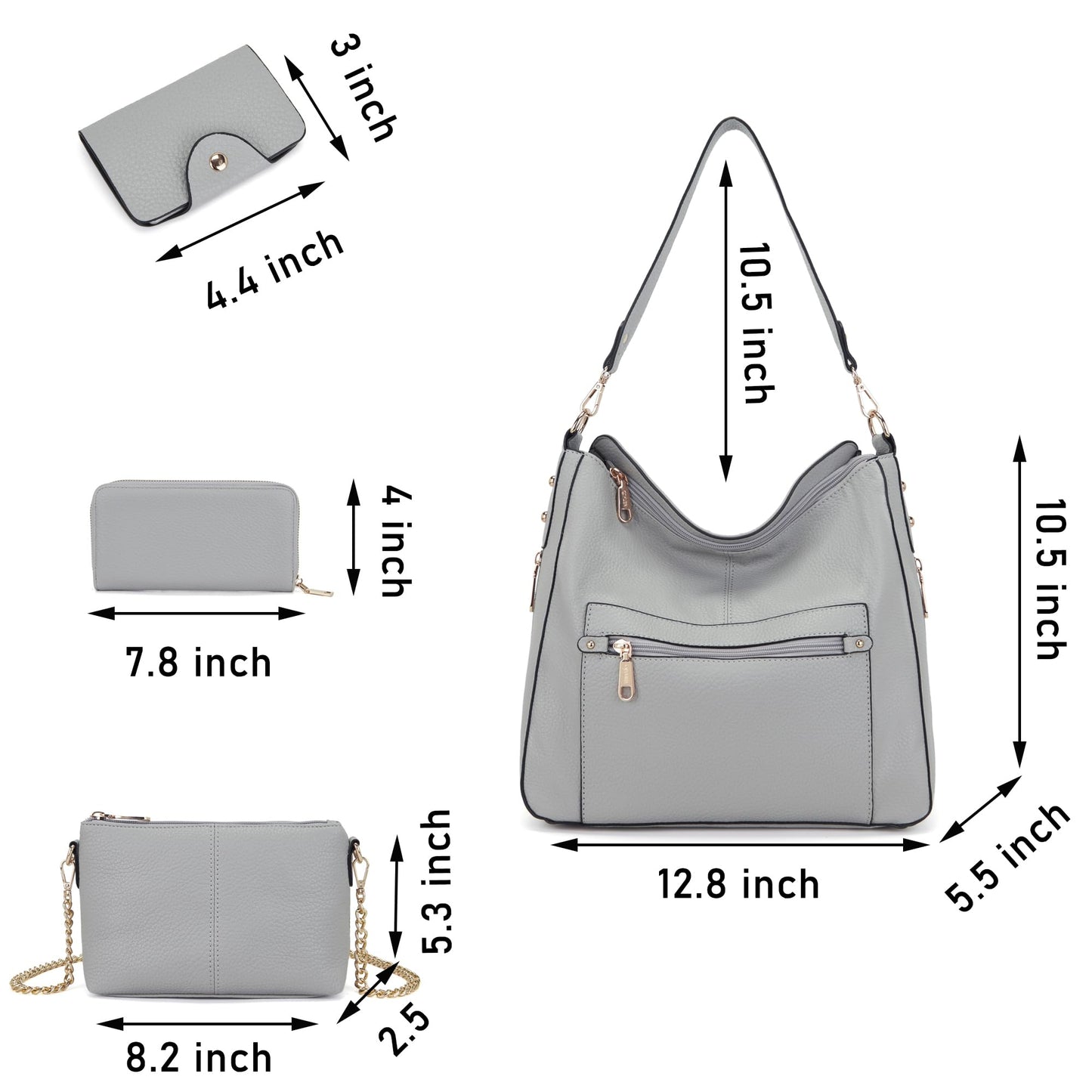 Large Crossbody Purses Set For Women Shoulder Bag Tote Handbags Ladies Hobo Bags With Wallet 4PCS Grey