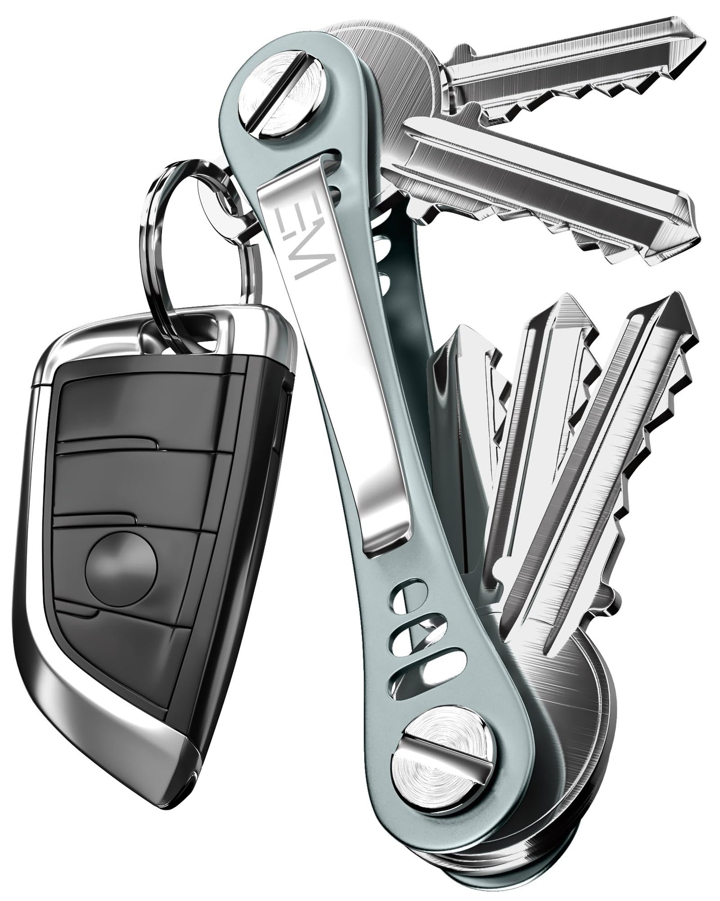 EM Premium Products Compact Key Holder - Pocket Key Organizer - 14 Keys Key Bar - Gray