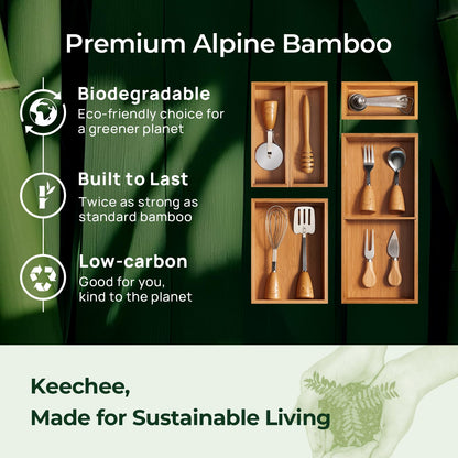 Carbonized Bamboo Kitchen Drawer Organizer, 8 Slots Silverware Organizer, Utensil Holder & Cutlery Tray, 2.2" Deep for Extra Capacity, Non-Slip Feet Included