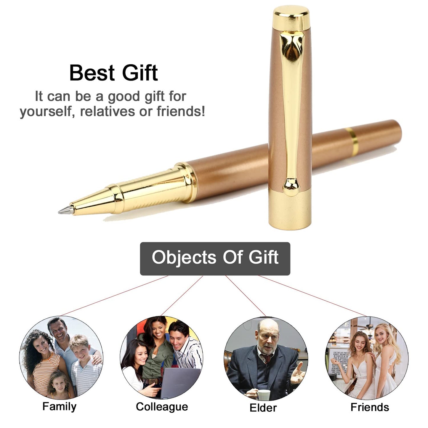 YIVONKA Ballpoint Pen Black Refill,Luxury Ballpoint Line width 0.5mm,Best Ball Pen Gift Set for Men & Women Professional Executive,Office,Nice BallPens Classy Gift Box (Rose Gold)
