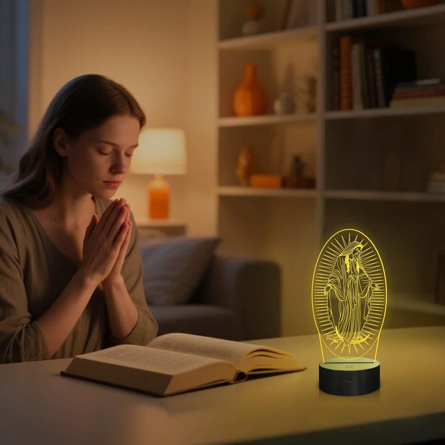 Attivolife Virgin Mary Gifts, 3D Our Lady Night Light Illusion Hologram Lamp 16 Color Changing with Remote Control, LED Best Birthday Christian Mothers Day Gifts for Religious Women Mom