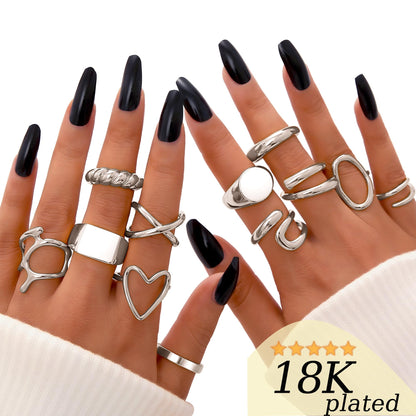 FAXHION 12PCS Gold Stackable Rings Set for Women, 18K Gold Plated Open Stacking Knuckle Ring, Adjustable Chunky Signet Band Statement Ring for Gift