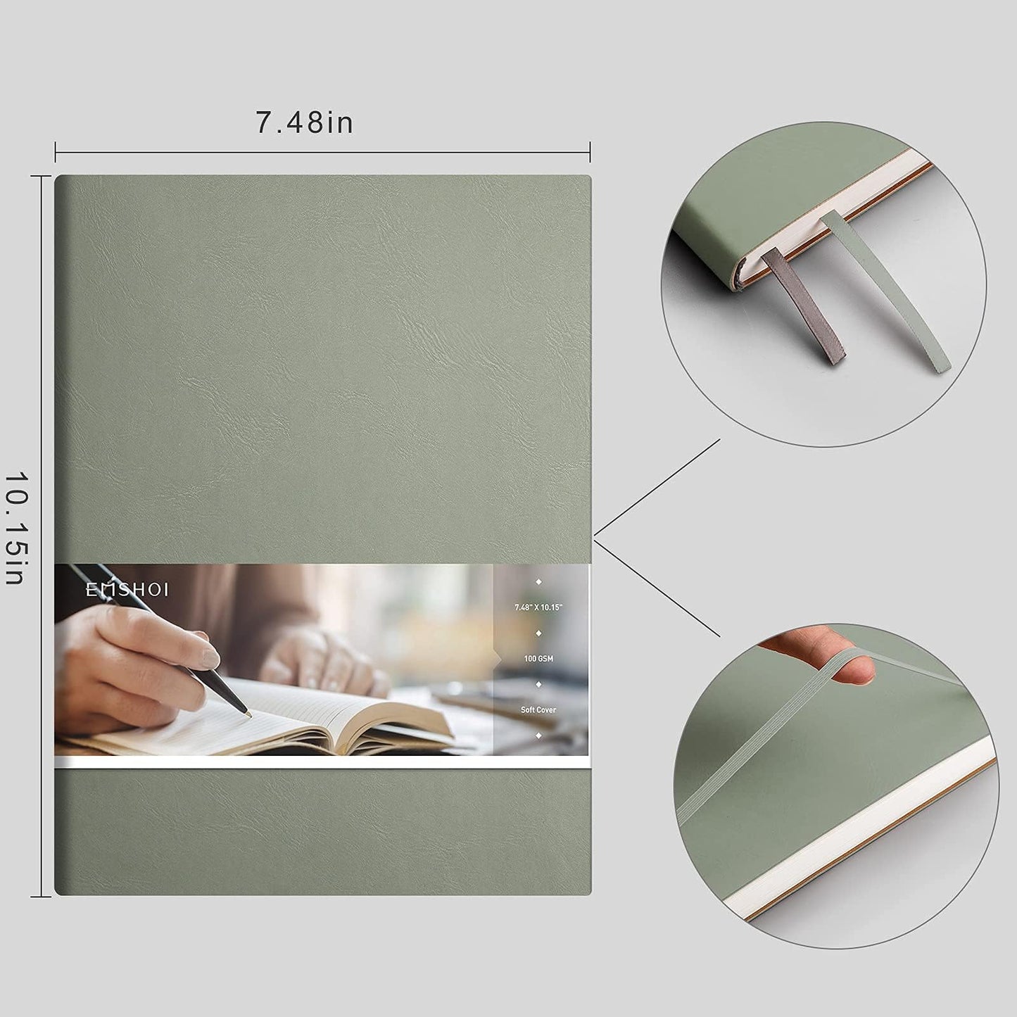EMSHOI Dotted Journal Notebook, B5 Large Softcover Leather Journal, 192 Numbered Pages 100gsm Thick Dot Grid Notebook for Bullet Journaling Drawing Work School, 7.48"x10.15"-Green