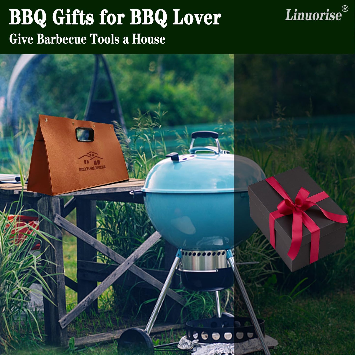 Linuorise Grill Accessory Storage Bag, BBQ Tools Storage, Grill Storage Bag, Storage Container for Grilling ; Men's BBQ Gifts!（Material：Thickened Felt Cloth）