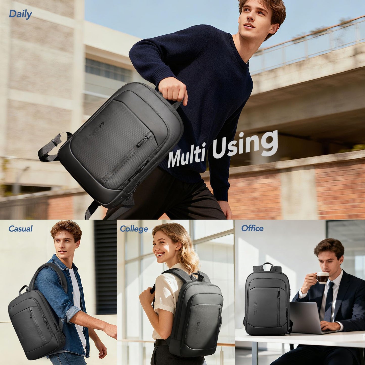 hk Ultra Slim Laptop Backpack for Men, Lightweight Business Backpack for 15.6 Inch Laptop with USB Charging Port, Anti-Theft Water Resistant Computer Bag for Work Travel Office, Black