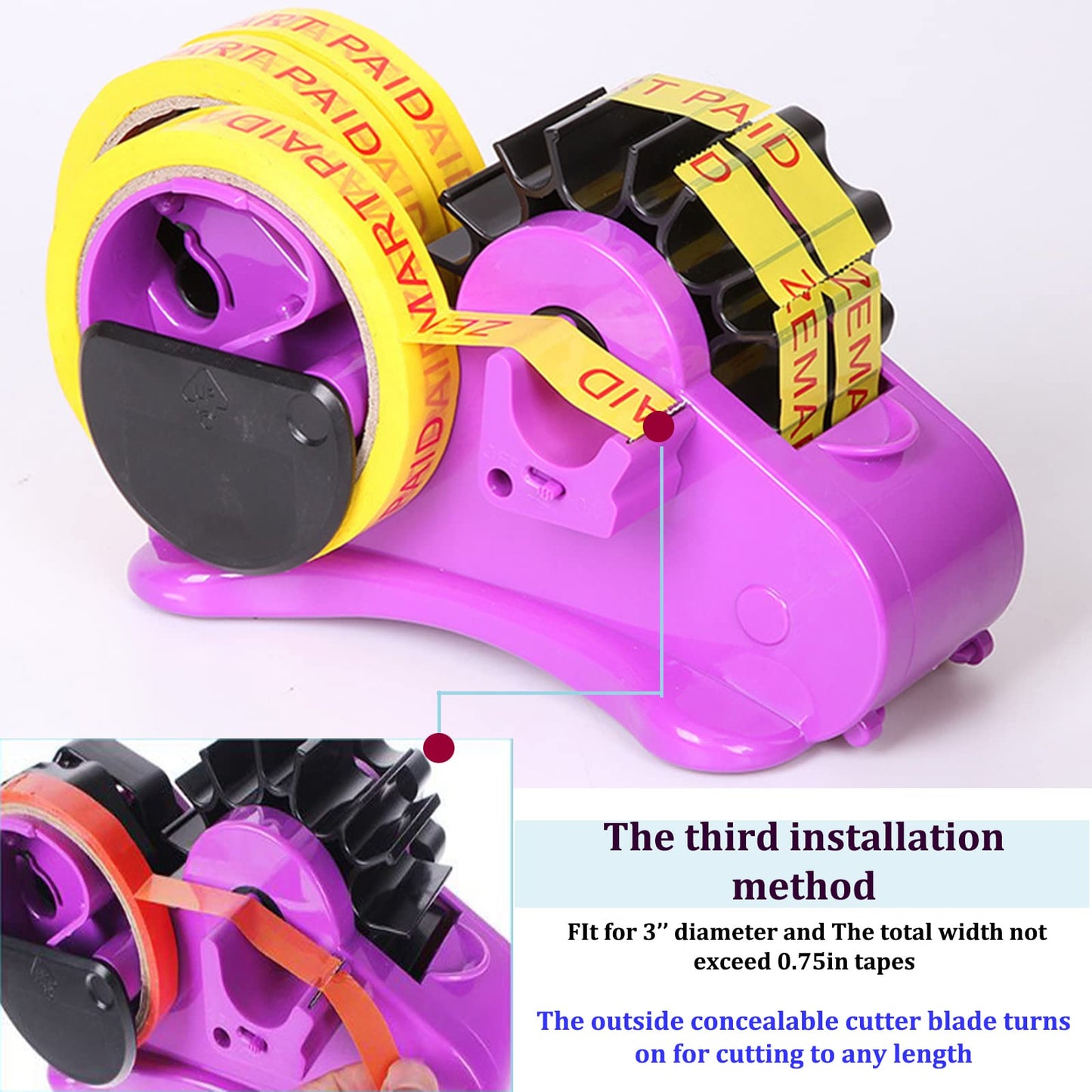 SHDSL Purple Heat Tape Dispenser- Multiple Roll Cut Heat Tape Dispenser 1" & 3" Core Double Reel Cores Sublimation for Heat Transfer Tape,Semi-Automatic Tape Dispenser with Compartment Slots