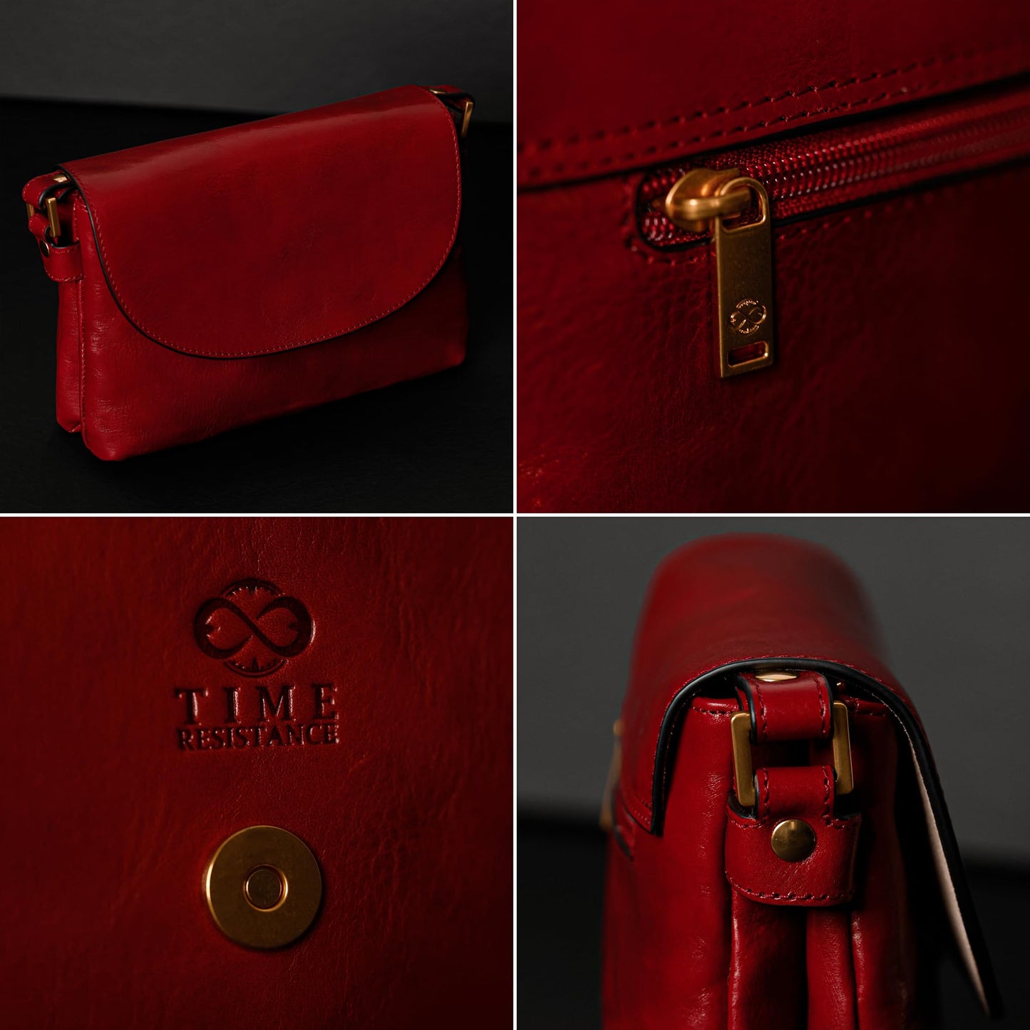 Time Resistance Leather Crossbody Bag for Women - Handbag, Shoulder Bag, Messenger Purse (Red) - Gift Box Included