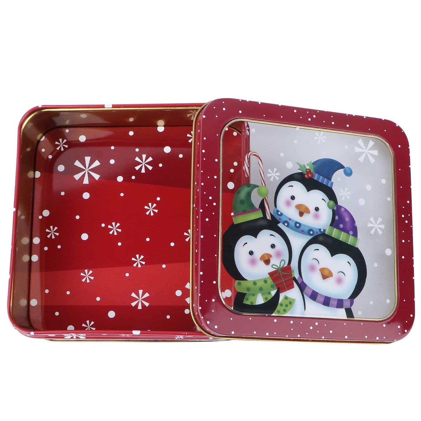 VALICLUD Christmas Candy Tinplate Box 6.10X6.10X2.16In Holiday Cookie Storage Container with Lid Xmas Party Favor Gift Box