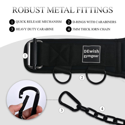 2-in-1 Weightlifting Belt & Dip Belt with 41 IN Steel Chain for Pull Up,Added Weight Training (Black, L(35"-39"))