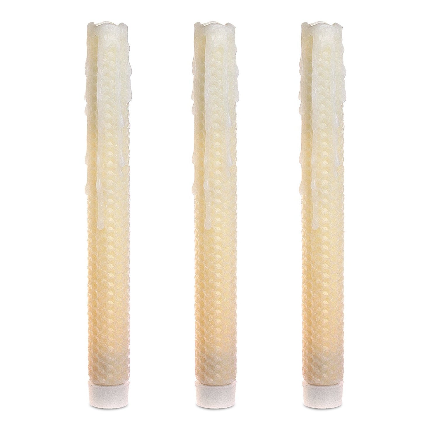 GiveU 9" Led Melted Dripping Taper Candles with Timer Function, Honeycomb Pattern,Pack of 3 (Ivory)